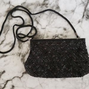 Black Beaded Going Out Clutch with top clasp